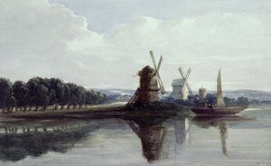 Molinos de Viento junto a un Río, siglo XIX de John Smeaton Chase